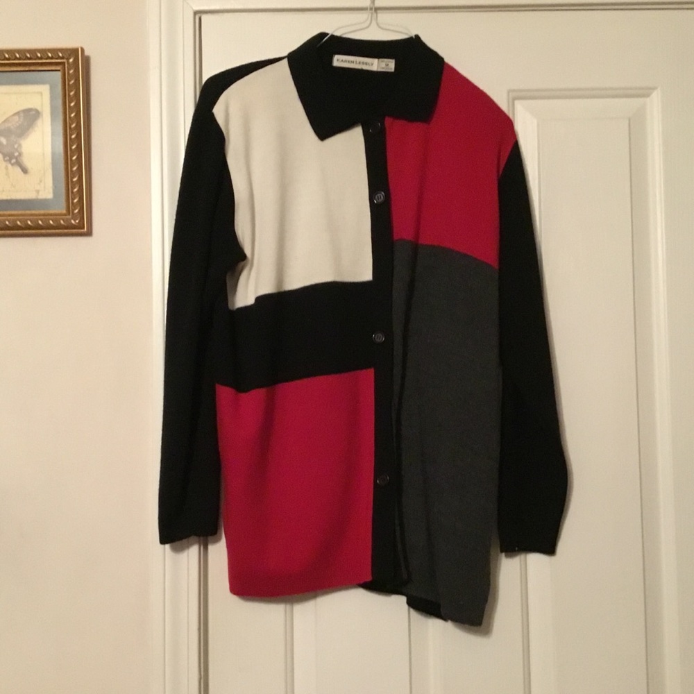 Karen Lessly Cardigan Sweater. Button Up Front Med